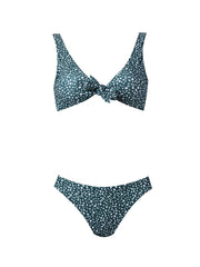 Dark Green Polka Dot Bikini Set V Neck Knot Front High Cut 2 Piece Swimsuit