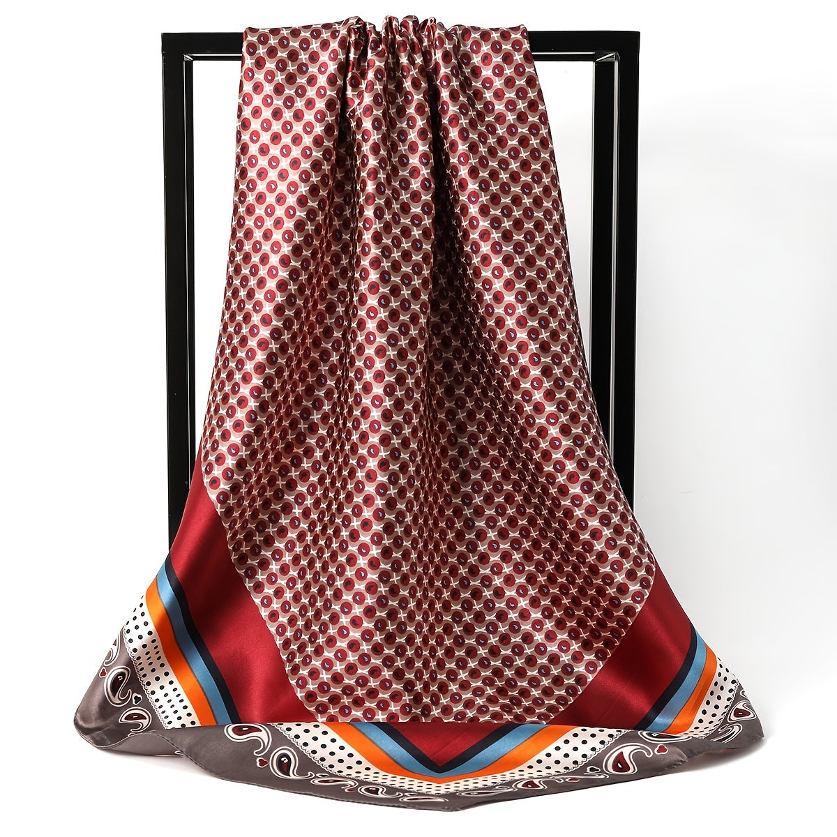 Geometric Pattern Silk Square Scarf Lightweight Neck Scarf
