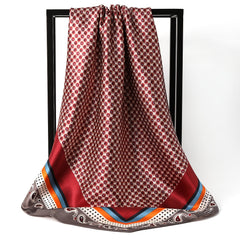 Geometric Pattern Silk Square Scarf Lightweight Neck Scarf