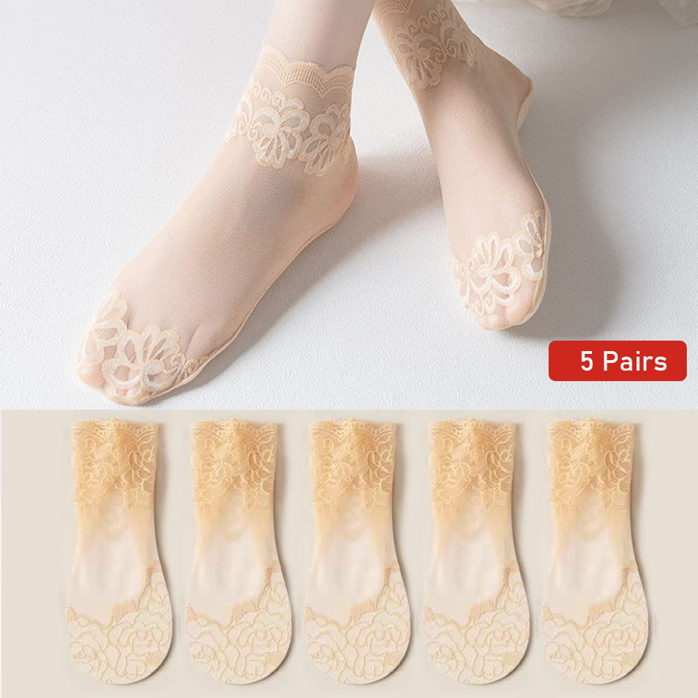 5 Pairs Floral Lace Short Socks Ankle Stockings