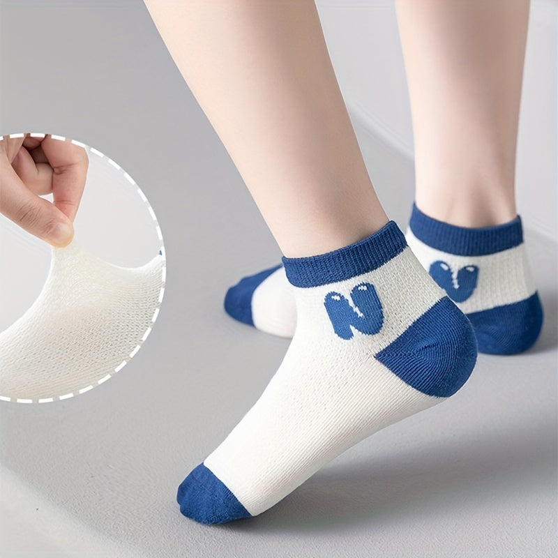 5pcs Boys Kids Cotton Breathable Striped Ankle Socks For Spring