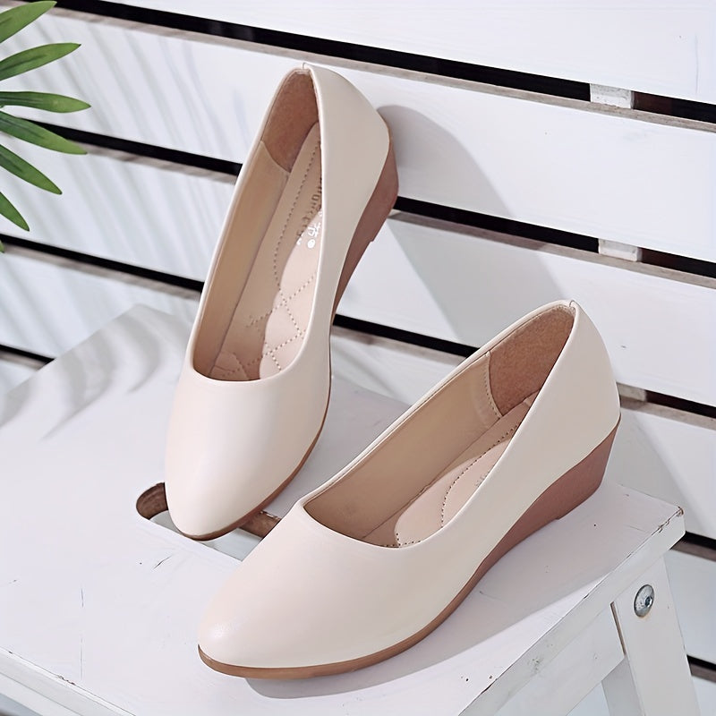 Women's Wedge Slip On Soft Sole Faux Leather Shoes