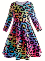 Leopard Print Long Sleeve Dress for Party