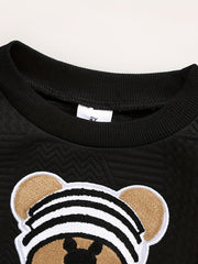 Boys Bear Print Knit Pants Suit for Spring and Autumn