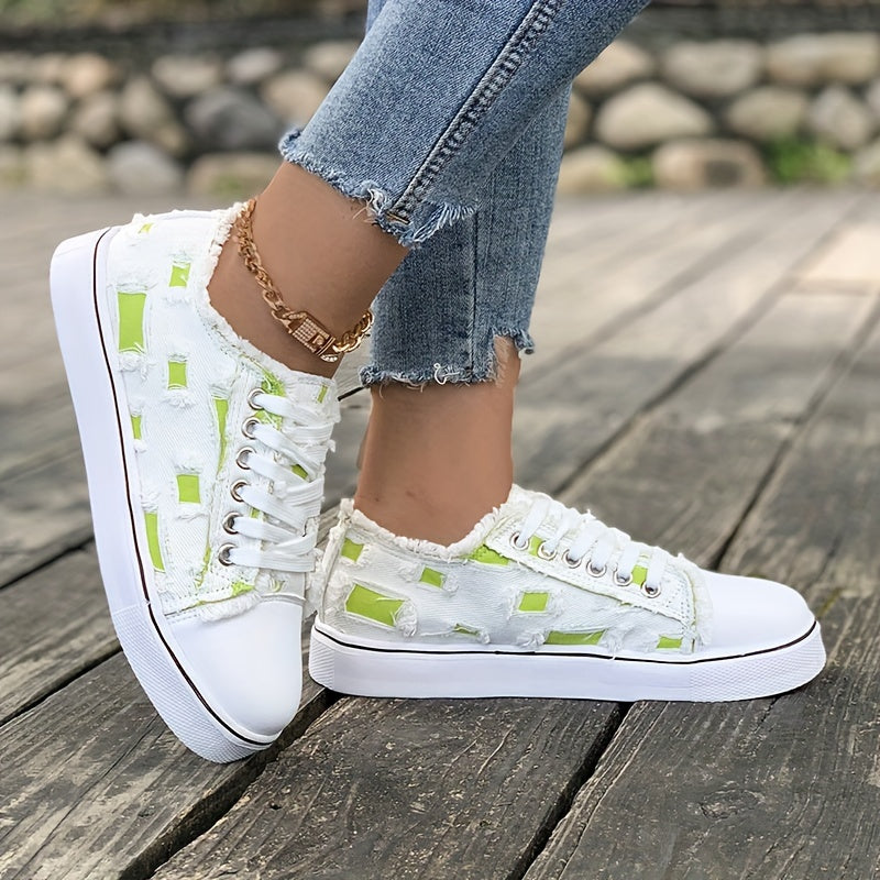 Women's Flat Canvas Sneakers Lace Up Low Top Trainers Casual Shoes