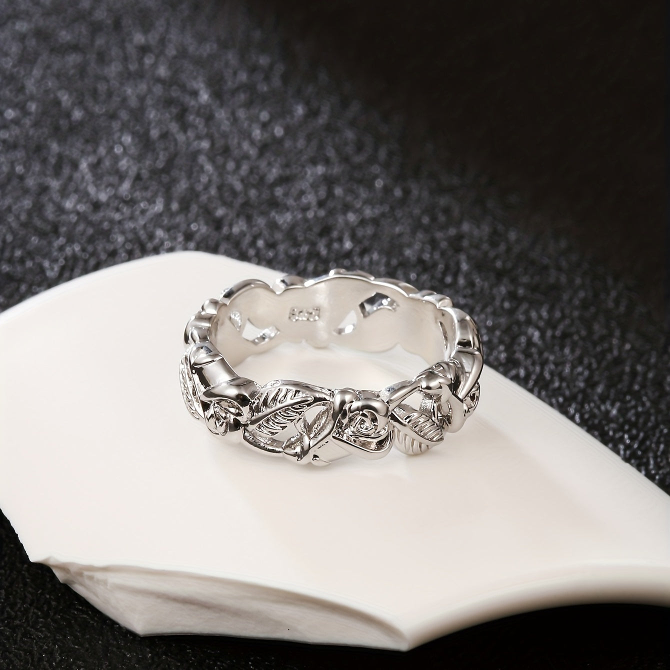 Hollowed Rose Flower And Leaf Ring