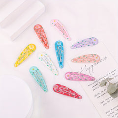 10pcs Enamel Flower Hairpins Baby Girls Oval Hair Clips Hair Accessories