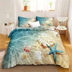 Coastal Beach Duvet Cover Bedding Set, 3pc for Bedroom Dorm Room