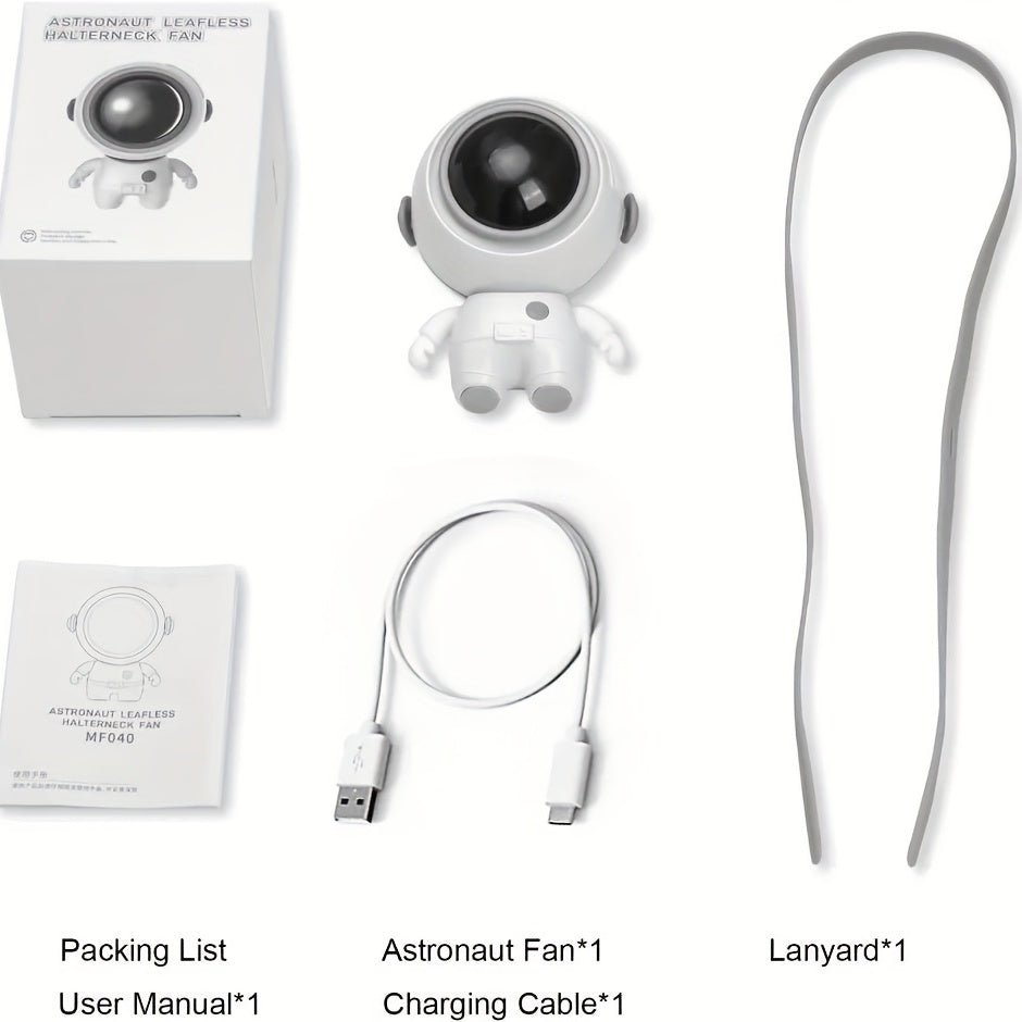Cartoon Astronaut Neck Fans USB Rechargeable Handheld Hanging Fan