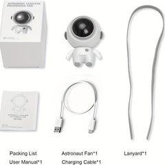 Cartoon Astronaut Neck Fans USB Rechargeable Handheld Hanging Fan