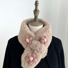 Flowers Plush Cross Scarf Winter Warm Nack Gaiters Women Accessories