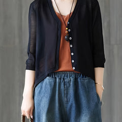 Vintage Loose Summer V Neck Button Front Cardigan