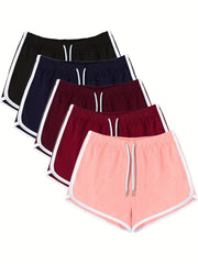5pcs Women's Drawstring Yoga Shorts Comfortable and Breathable Activewear