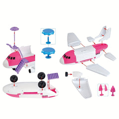 Princess Airplane Playset for Kids Pink with Accessories Furniture and Dolls