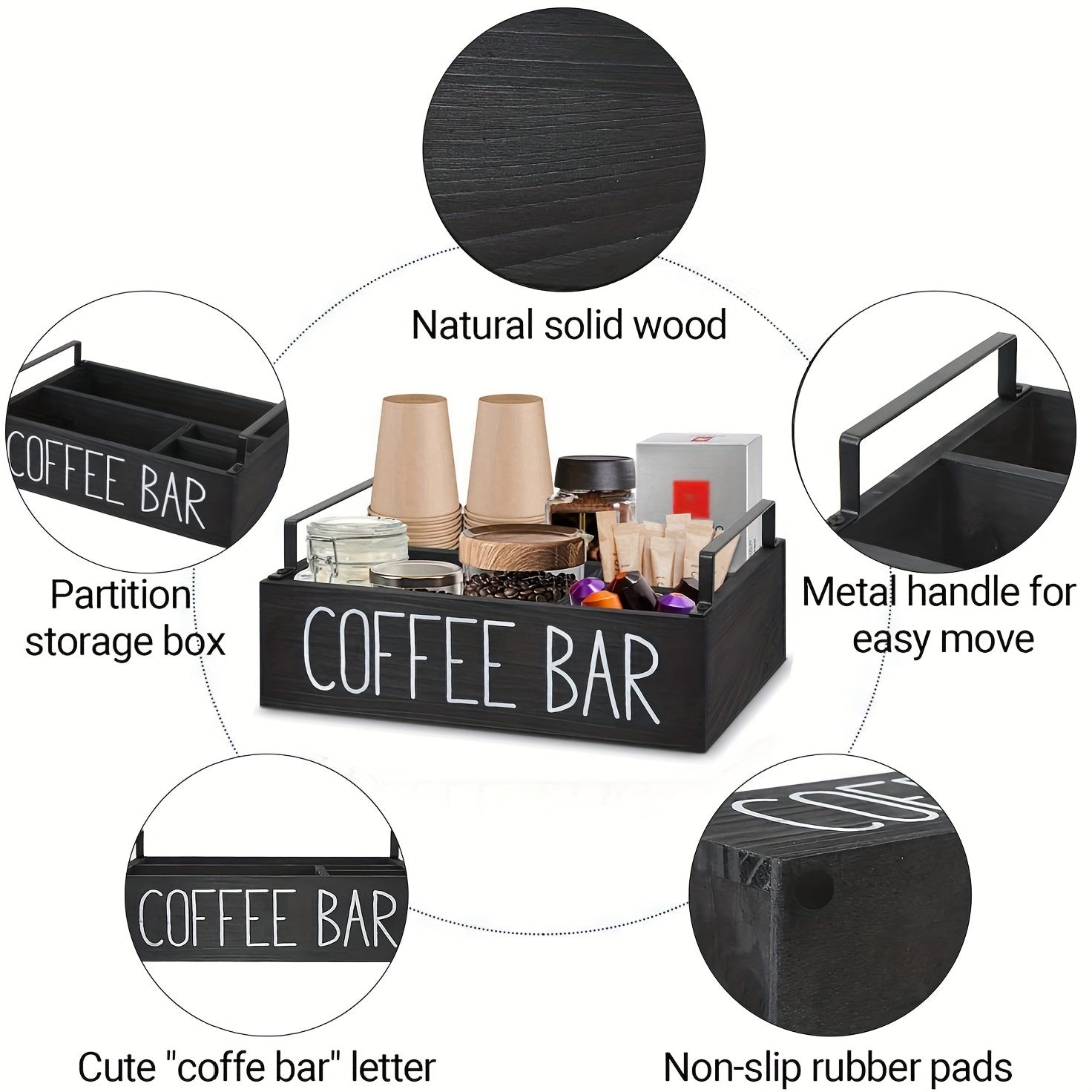Wooden Coffee Bar Box Farmhouse Style Countertop Organizer for Cups & Pods