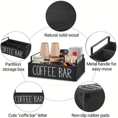 Wooden Coffee Bar Box Farmhouse Style Countertop Organizer for Cups & Pods