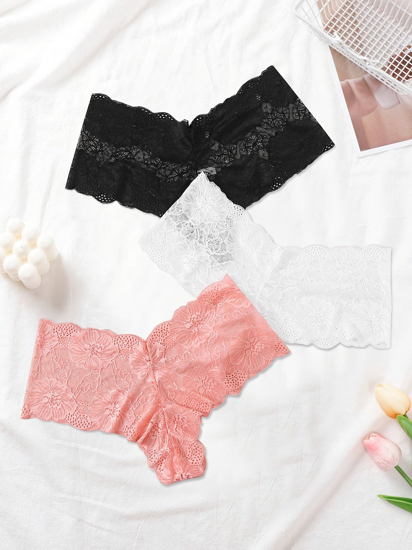 3 Pack Plus Size Sexy Lace High Waisted Briefs Set