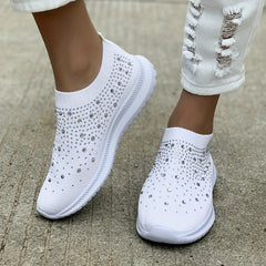 Women's Rhinestone Sock Shoes Low Top Slip On Sneakers