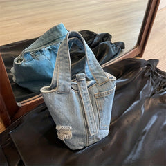 Vintage Denim Bucket Bag Coin Purse for Women