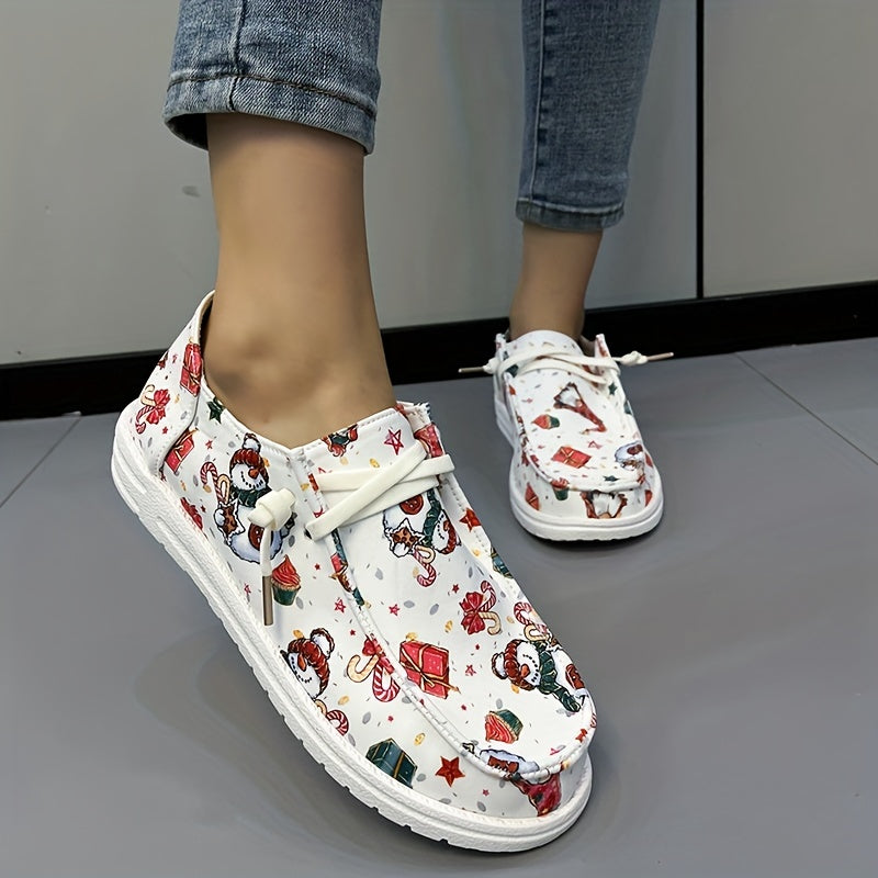 Women's Christmas Lace up Canvas Shoes Non slip Flats
