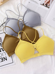 3pcs Girls Camisole Bras Ribbed Breathable Bow Shape Multiple Colors