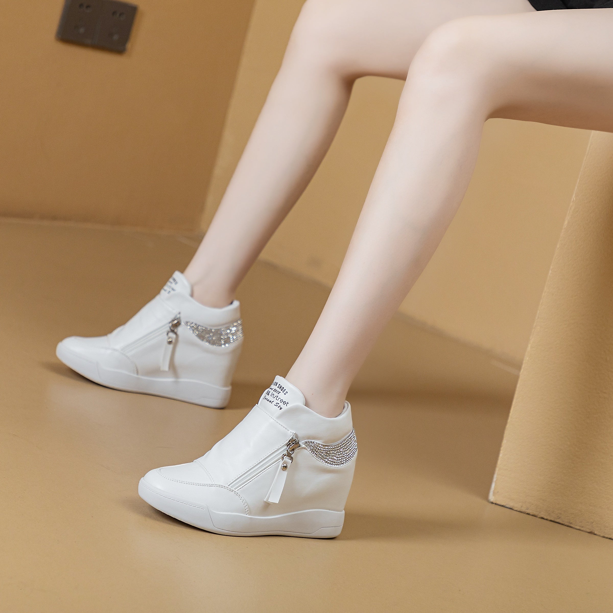 Women's Rhinestone High Top Wedge Sneakers Platform Shoes