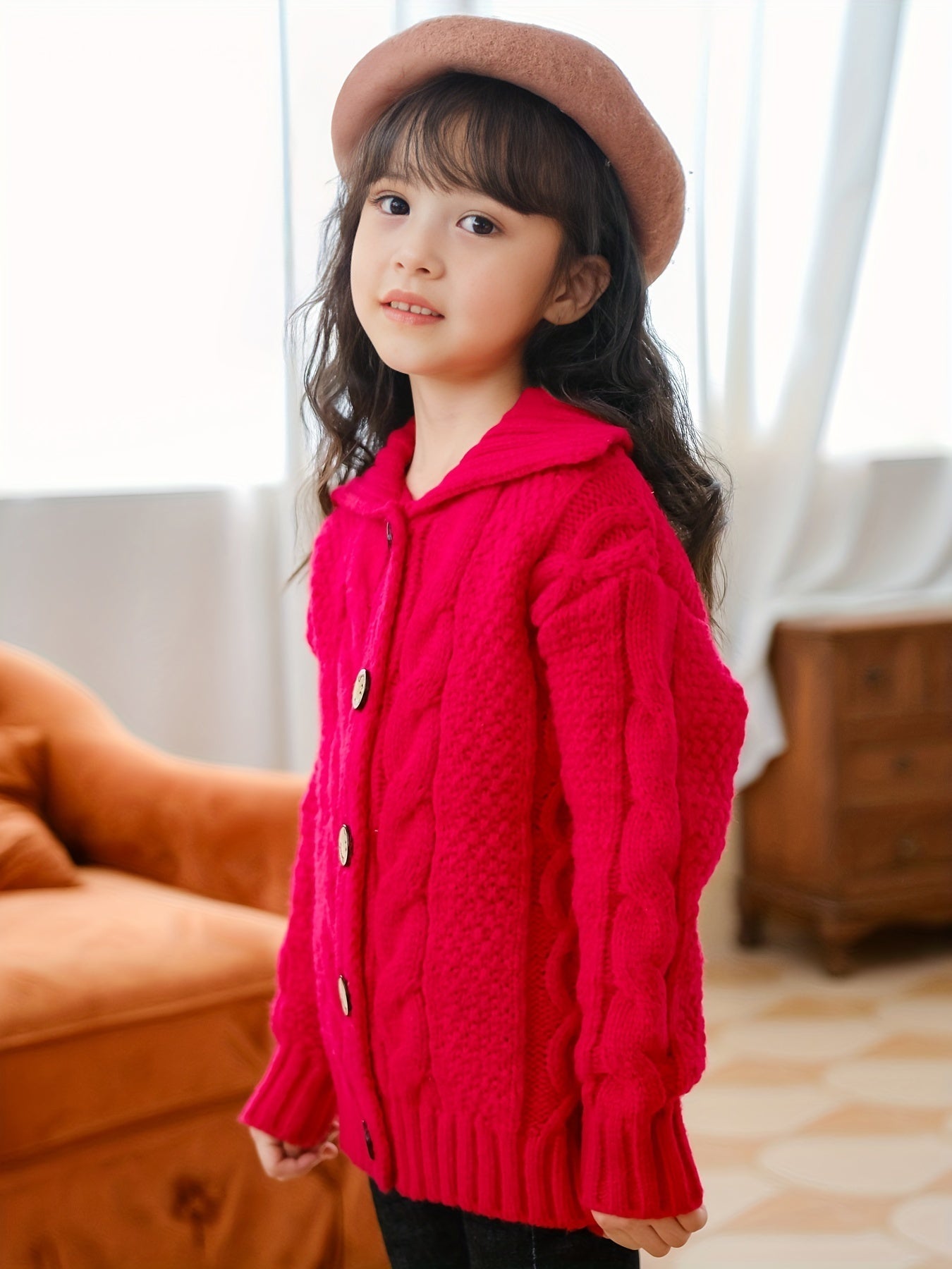 Girls' Thick Button Up Sweater Cardigan Knitwear for Fall Winter Christmas