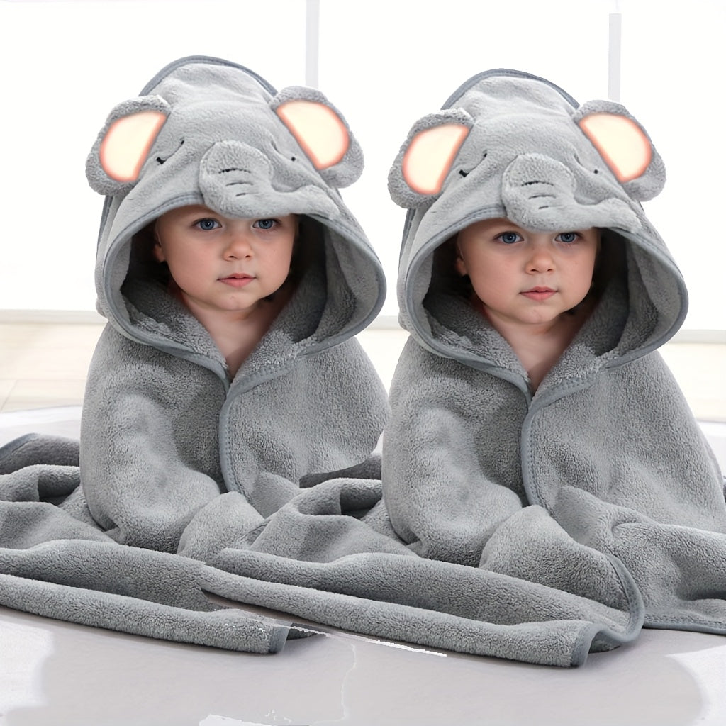 2 Pack Cartoon Animal Poncho Bathrobe Hooded Towel Wrap Absorbent Microfiber