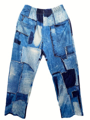 Patchwork Print Wide Leg Pants Casual Pocket Pants