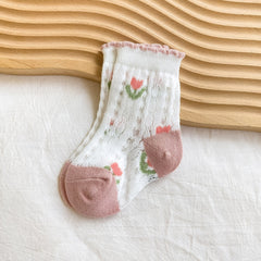 5 Pairs Small Flower Summer Thin Knee Socks for Baby and Child