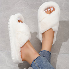 Women's Fuzzy Platform House Slippers Open Toe Casual Home Slides