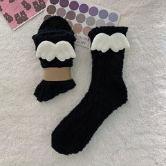 2 Pairs Angle Wings Decor Socks Comfy & Fuzzy Warm Socks Women's Stockings