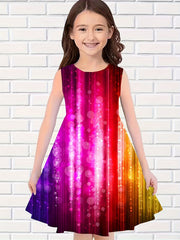 Rainbow Style Print Dress Girls Casual Sleeveless Dresses For Summer Party