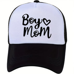 Unisex Sunshade Baseball Cap with Embroidered BOY MOM Letter