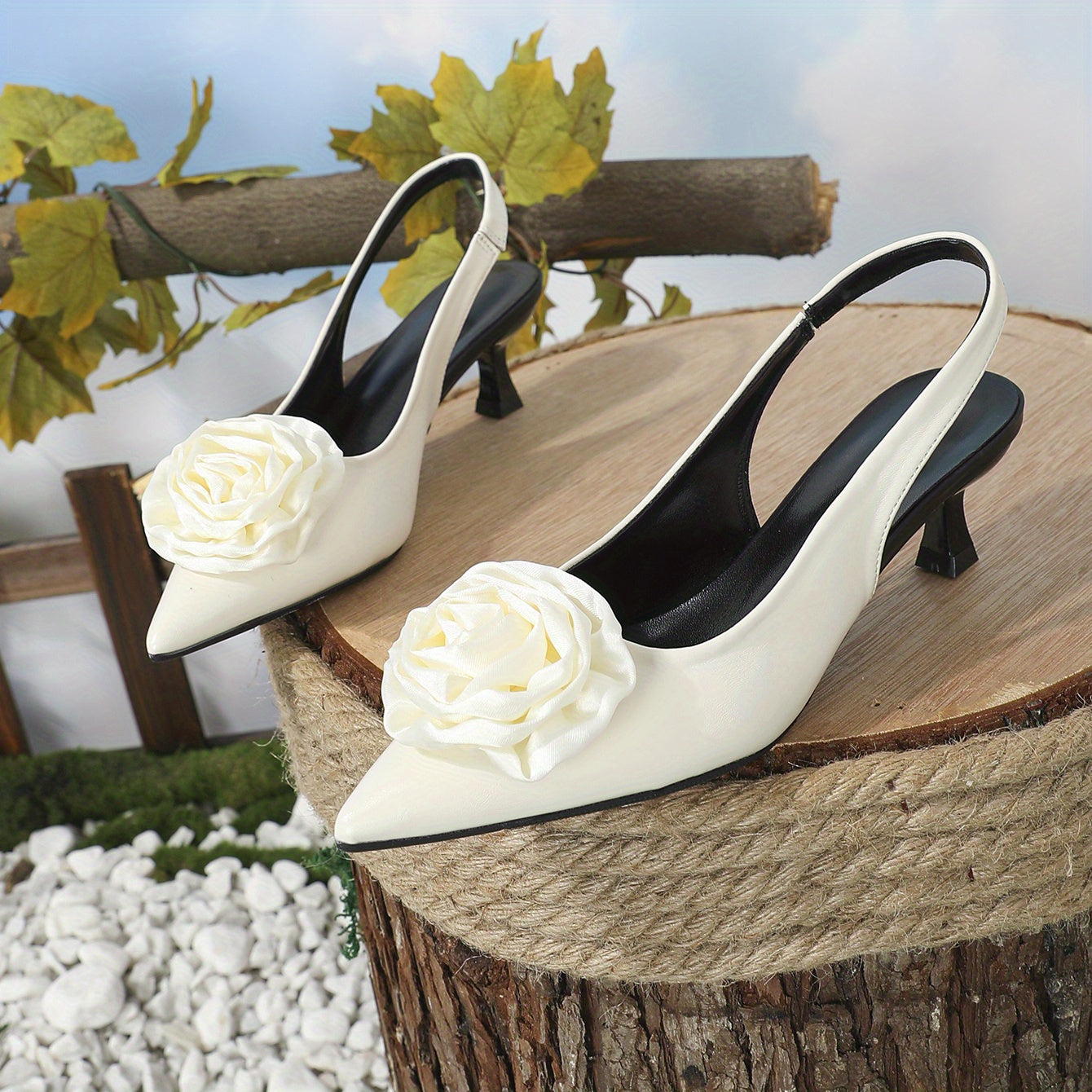 Rose Satin Kitten Heel Slingback Sandals