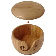 Bamboo Yarn Bowl With Lid Wood Knitting Bowl DIY Embroidery Crocheting Storage