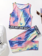 Girls Tie-Dyed Tank Top & High Waist Pants Set