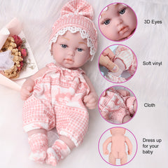 Newborn Baby Doll Soft Vinyl Pure Wool Outfit Bright Pink & Light G