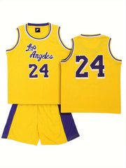 Youth Basketball Jersey Set 24 Print Breathable Boys