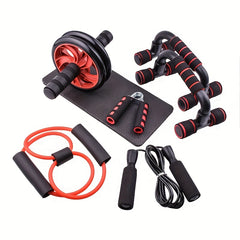 7-Piece Fitness Set: Ab Wheel, Push Up Bars, Grip Trainer, Tension Band