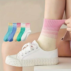 5 Pairs Ombre Crew Socks Comfy & Breathable Mid Tube Socks
