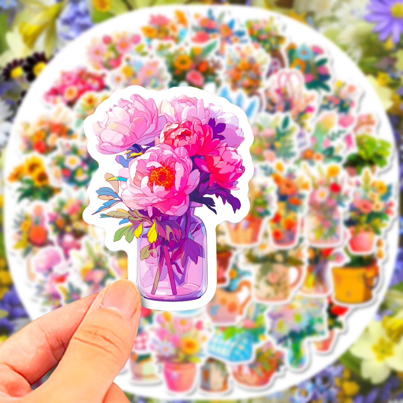 50pcs Flower Stickers Waterproof for DIY Water Bottles Laptops Phones