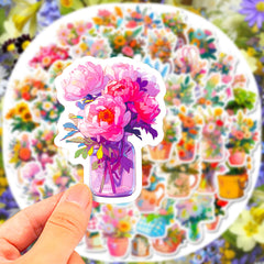 50pcs Flower Stickers Waterproof for DIY Water Bottles Laptops Phones