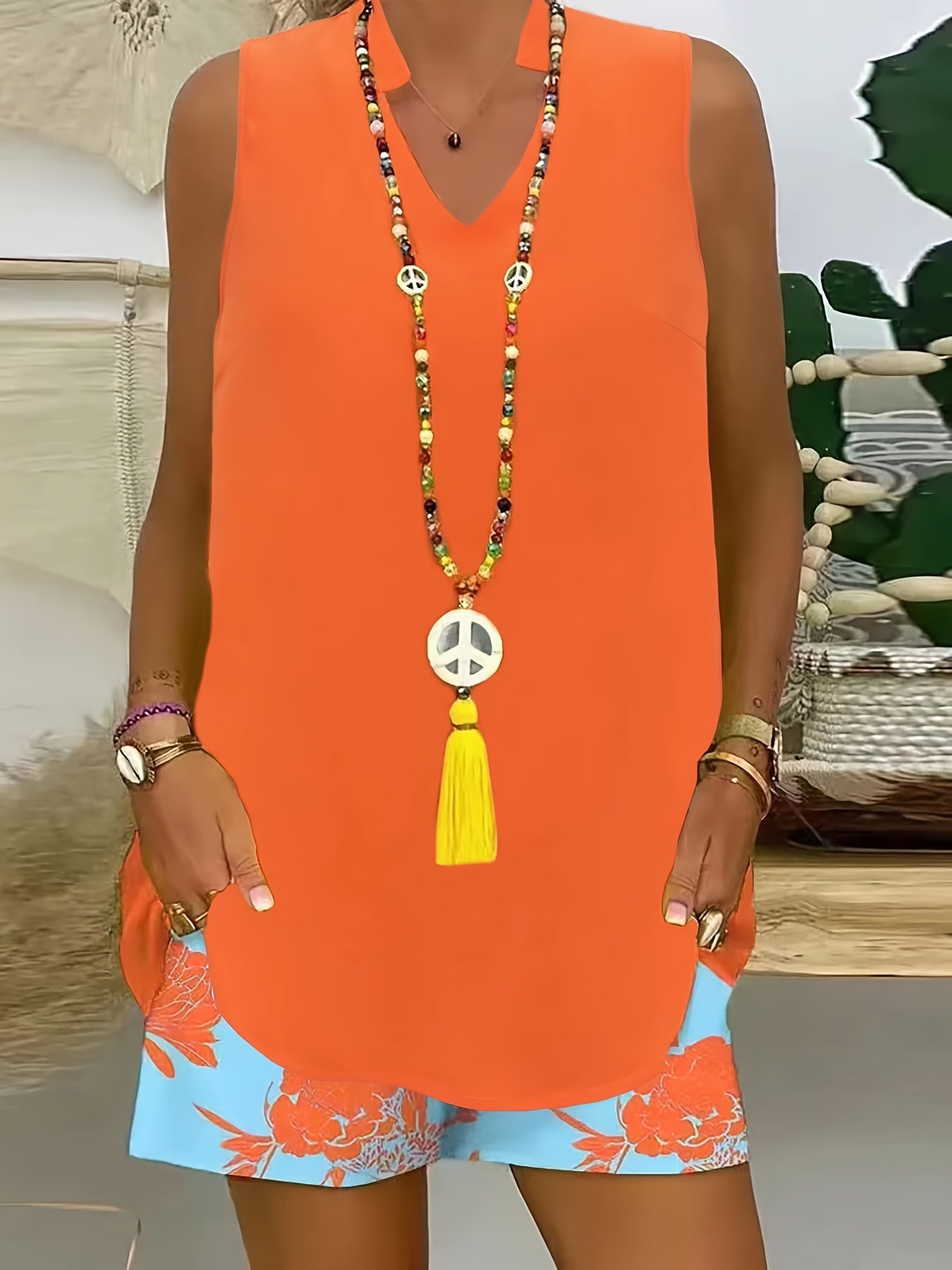 Solid V Neck Tank Top Sleeveless Summer Casual Top