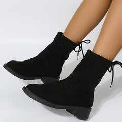 Women's Low Block Heel Ankle Boots Lace-Up Slip-On Round Toe Short Boots