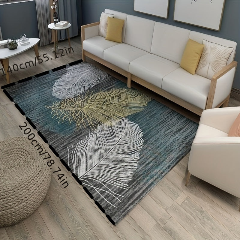 Modern Minimalist Feather Print Soft Area Rug for Living Room