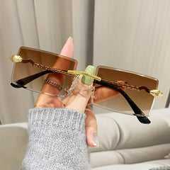 Girl's Snake Rimless Sunglasses Street Photography Sunglasses