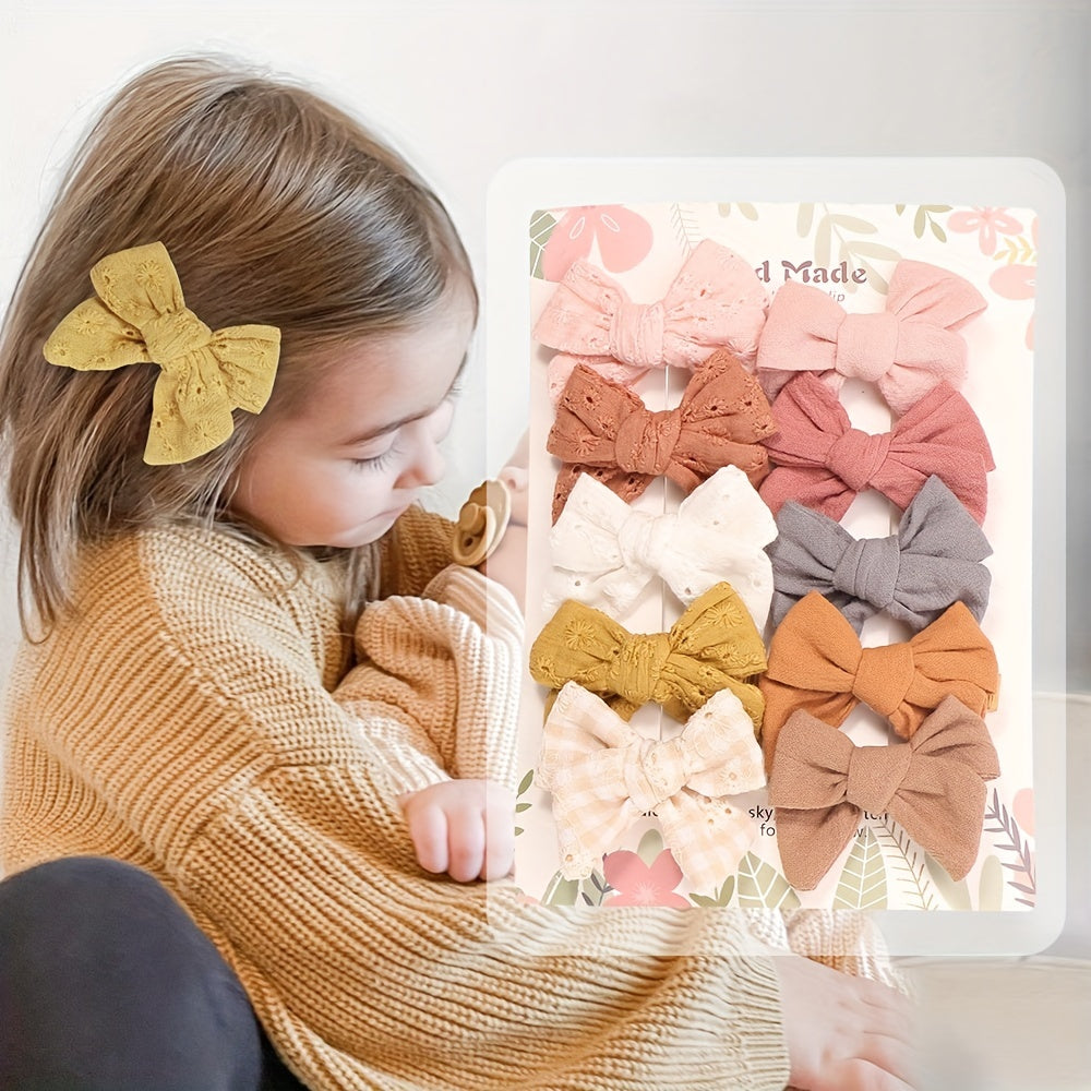 10pcs High Bowknot Hair Clips Lace Embroidery Flower Side Clips for Baby Girls