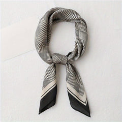 Houndstooth Print Square Scarf Vintage Silk Shawl Women Head Wrap Satin Bandana