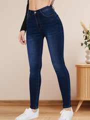 High Rise Dark Skinny Jeans High Waist Water Ripple Embossed Crotch